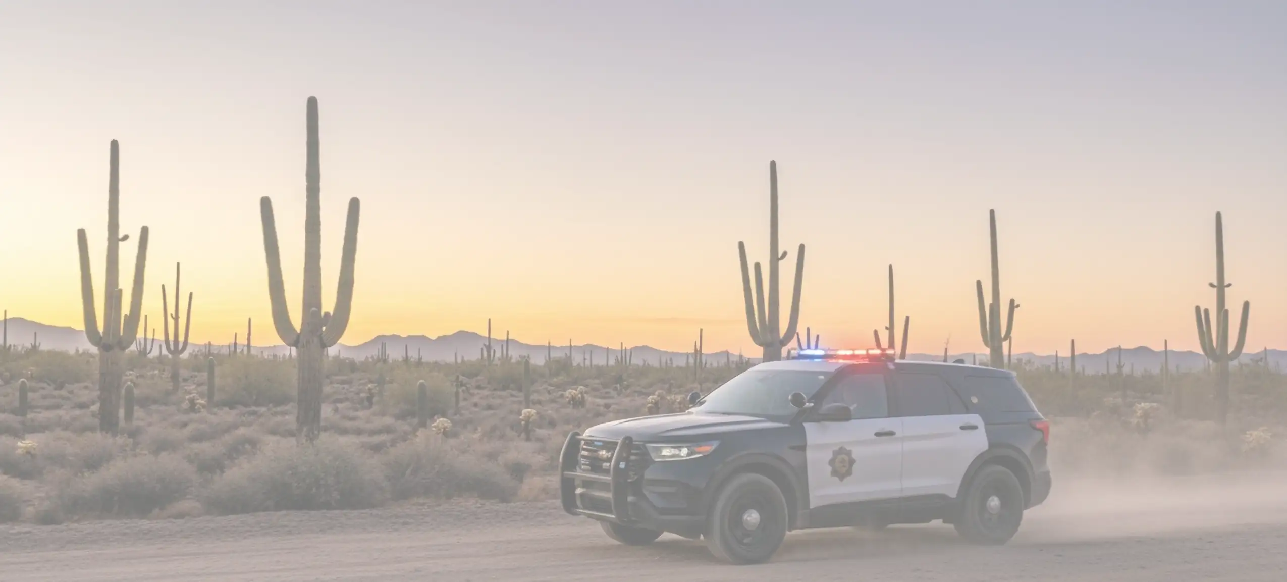 Arizona police cruiser parked in the desert enforcing window tint laws
